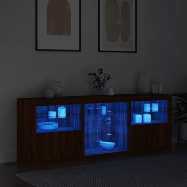 vidaXL Skjenk med LED-lys brun eik 181,5x37x67 cm