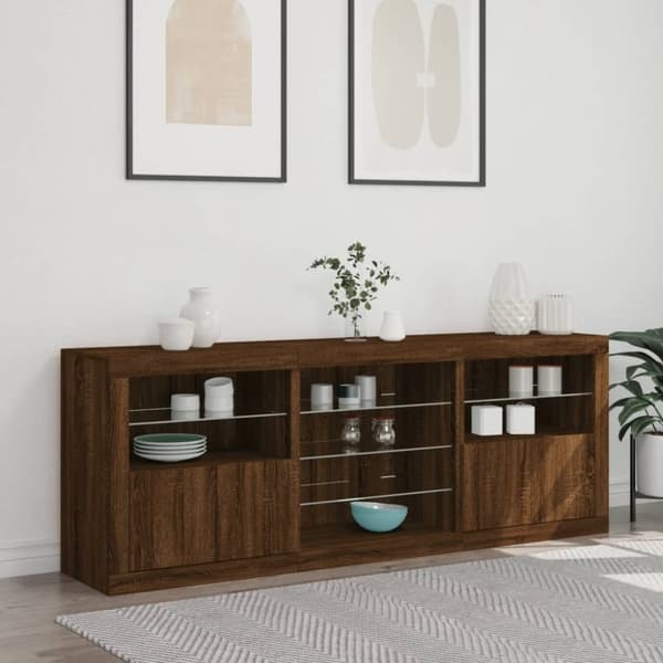 vidaXL Skjenk med LED-lys brun eik 181,5x37x67 cm