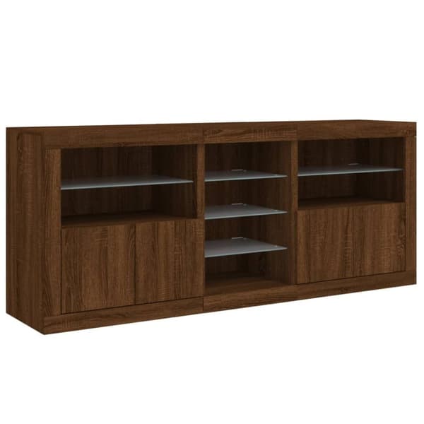 vidaXL Skjenk med LED-lys brun eik 181,5x37x67 cm
