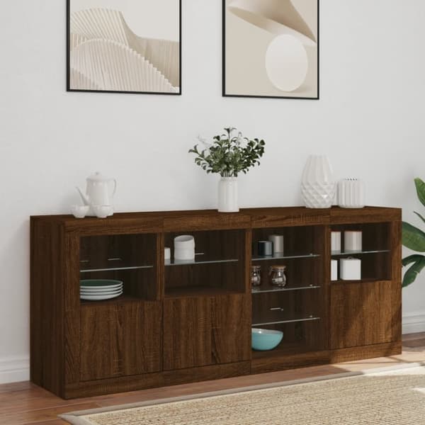 vidaXL Skänk med LED-belysning brun ek 164x37x67 cm