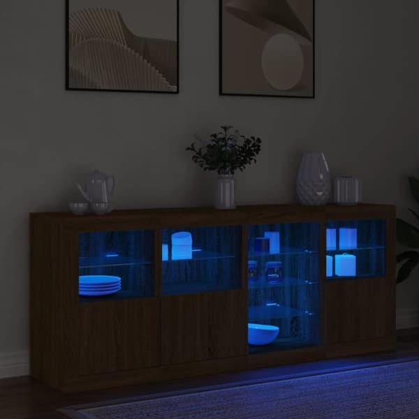 vidaXL Skänk med LED-belysning brun ek 164x37x67 cm