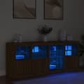 Miniatyrbild 4 av 11: vidaXL Skänk med LED-belysning brun ek 164x37x67 cm