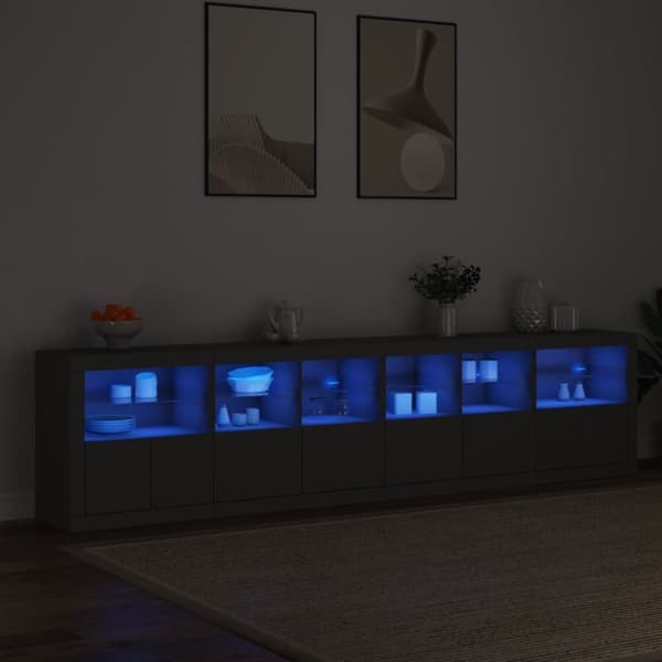 vidaXL Skänk med LED-belysning svart 283x37x67 cm