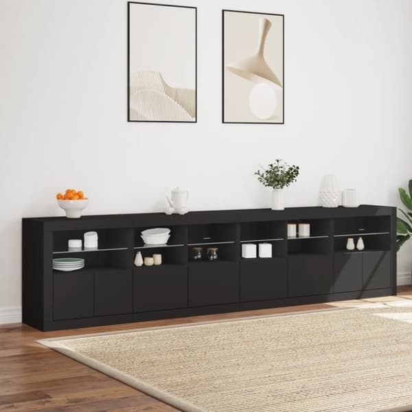 vidaXL Skänk med LED-belysning svart 283x37x67 cm