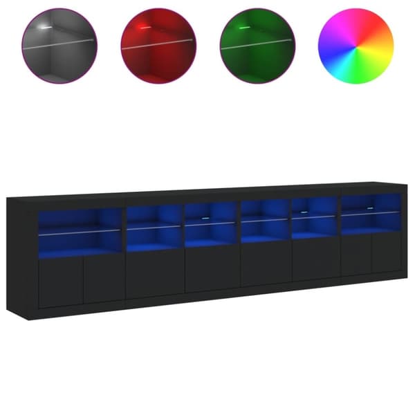 vidaXL Skänk med LED-belysning svart 283x37x67 cm