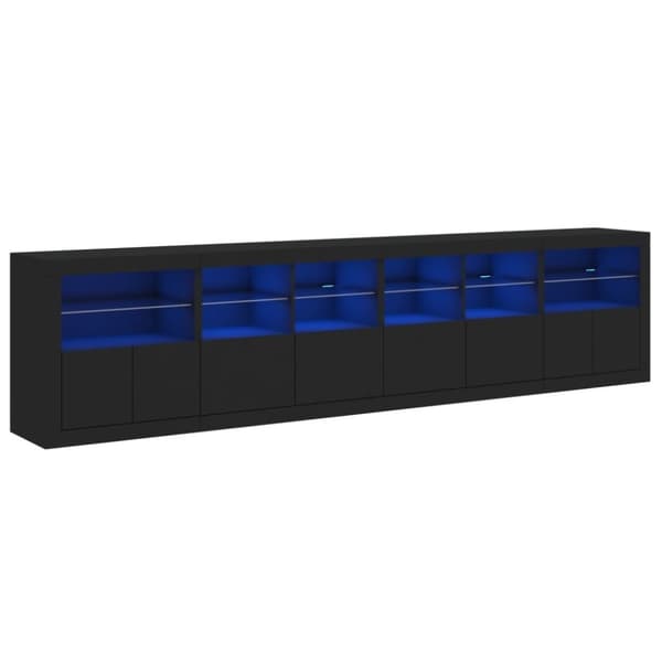 vidaXL Skänk med LED-belysning svart 283x37x67 cm