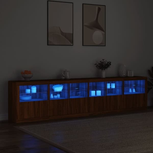 vidaXL Skänk med LED-belysning brun ek 283x37x67 cm