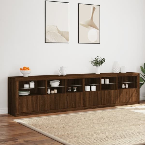 vidaXL Skänk med LED-belysning brun ek 283x37x67 cm