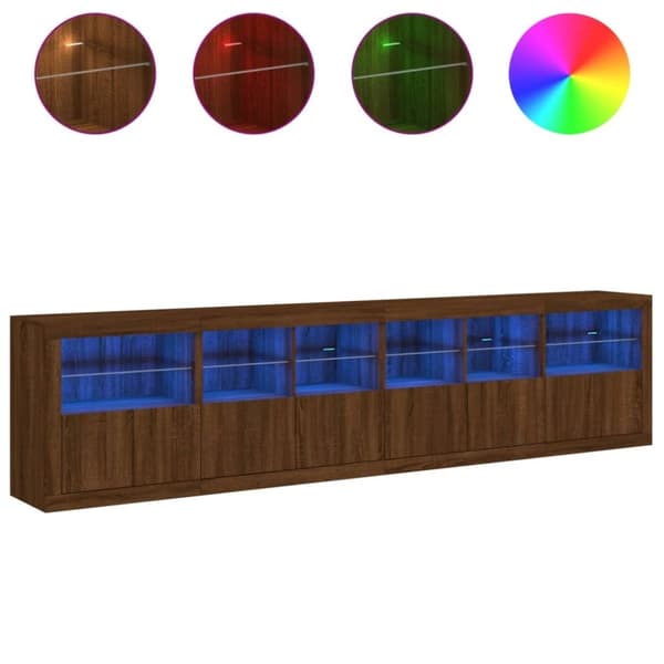 vidaXL Skänk med LED-belysning brun ek 283x37x67 cm
