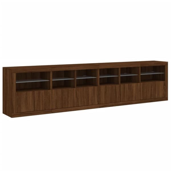 vidaXL Skänk med LED-belysning brun ek 283x37x67 cm