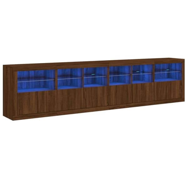 vidaXL Skänk med LED-belysning brun ek 283x37x67 cm