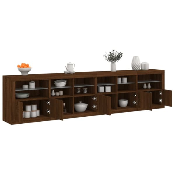 vidaXL Skänk med LED-belysning brun ek 283x37x67 cm