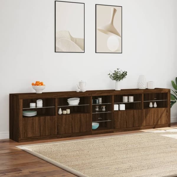 vidaXL Skjenk med LED-lys brun eik 283x37x67 cm