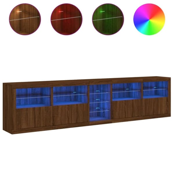 vidaXL Skjenk med LED-lys brun eik 283x37x67 cm