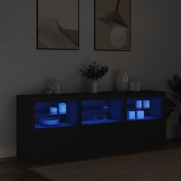 vidaXL Skänk med LED-belysning svart 181,5x37x67 cm
