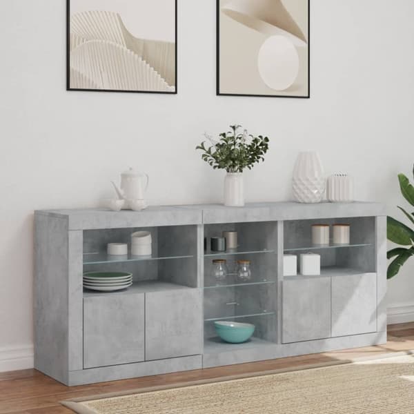 vidaXL Skjenk med LED-lys betonggrå 162x37x67 cm