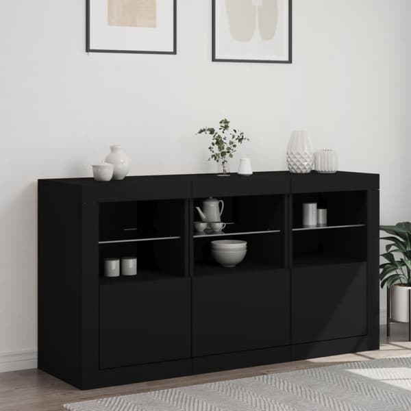 vidaXL Skänk med LED-belysning svart 123x37x67 cm