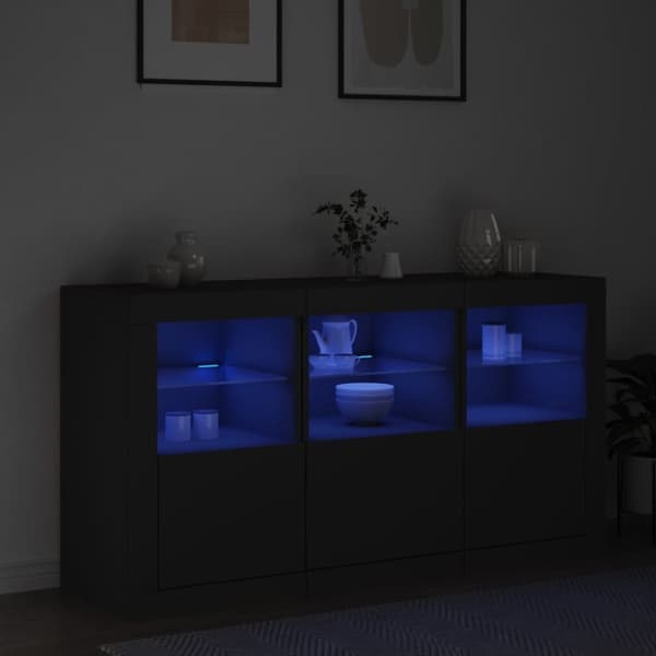vidaXL Skänk med LED-belysning svart 123x37x67 cm