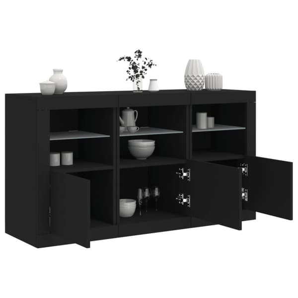 vidaXL Skjenk med LED-lys svart 123x37x67 cm