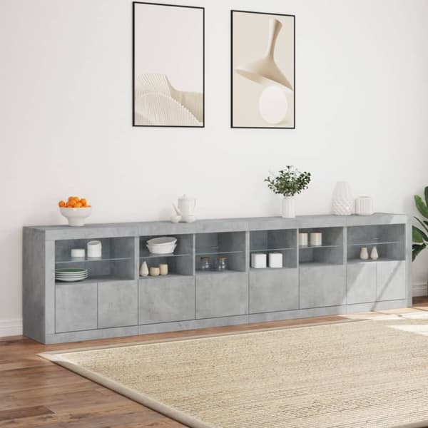 vidaXL Skjenk med LED-lys betonggrå 283x37x67 cm