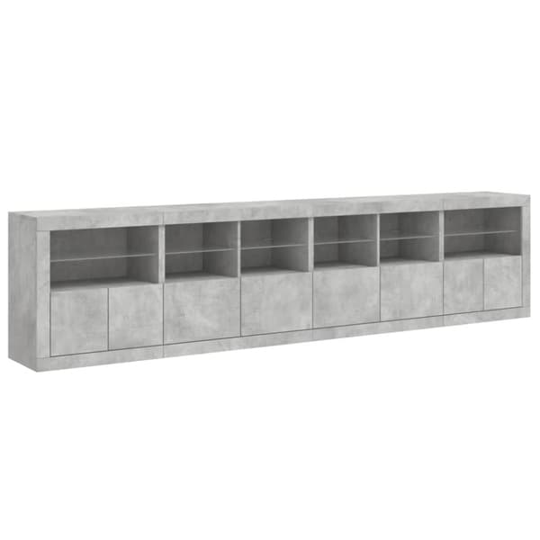 vidaXL Skjenk med LED-lys betonggrå 283x37x67 cm