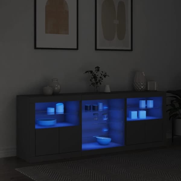vidaXL Skänk med LED-belysning svart 181,5x37x67 cm