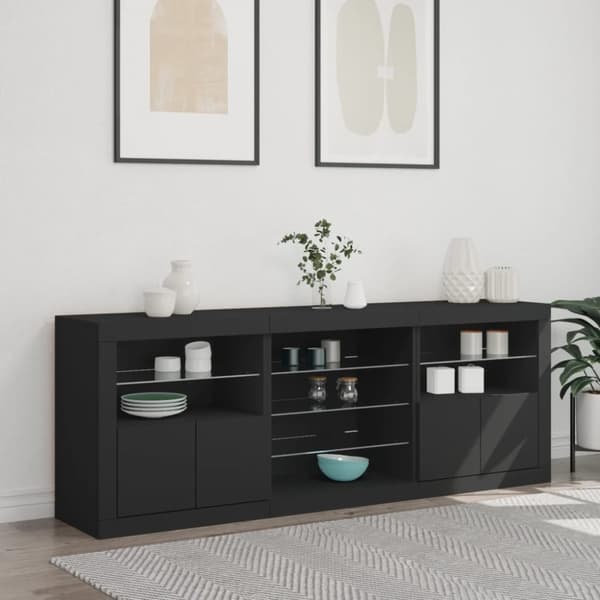 vidaXL Skänk med LED-belysning svart 181,5x37x67 cm