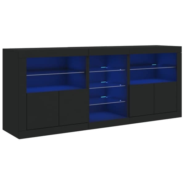 vidaXL Skänk med LED-belysning svart 181,5x37x67 cm