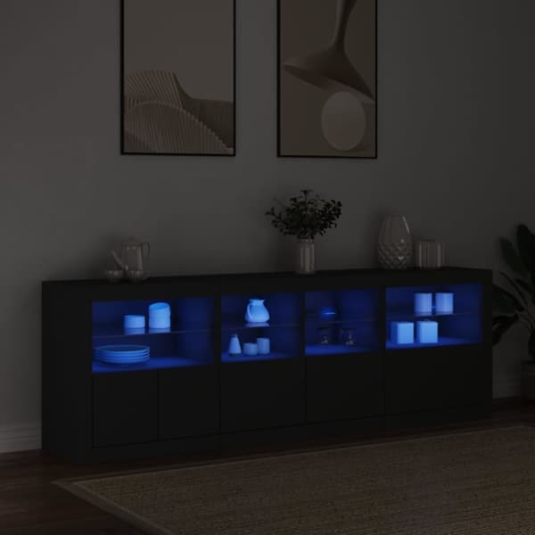 vidaXL skænk med LED-lys 202x37x67 cm sort