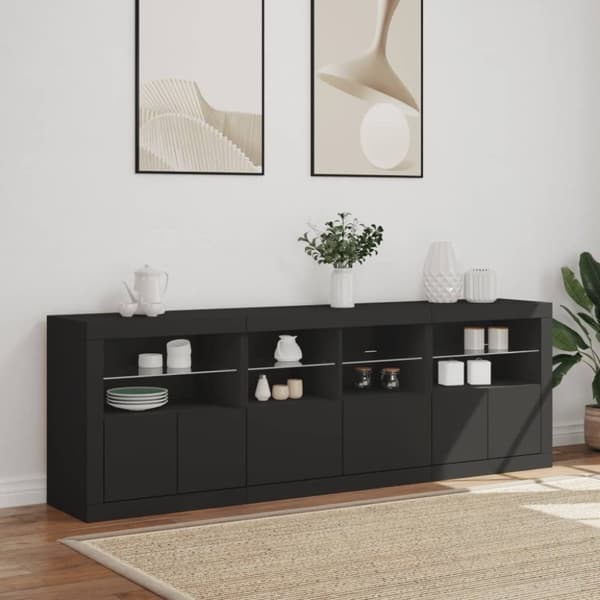 vidaXL skænk med LED-lys 202x37x67 cm sort