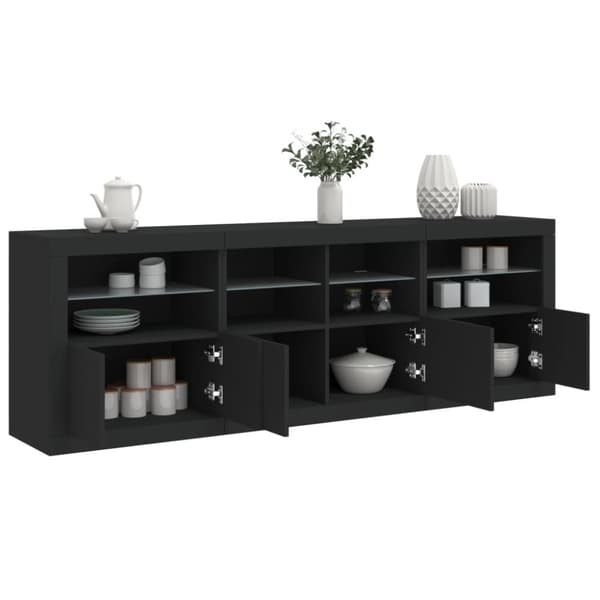 vidaXL skænk med LED-lys 202x37x67 cm sort