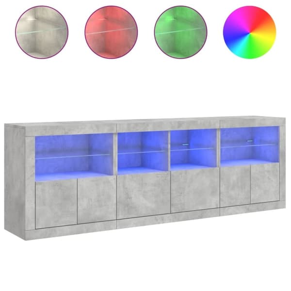 vidaXL Skänk med LED-belysning betonggrå 202x37x67 cm