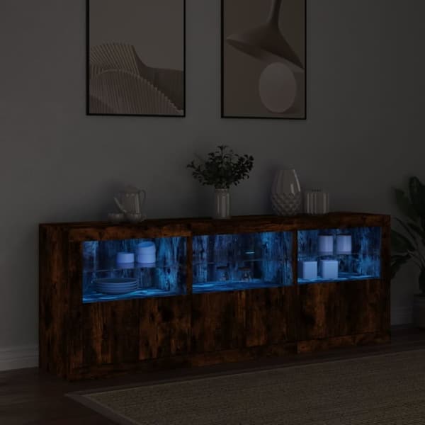 vidaXL skænk med LED-lys 181,5x37x67cm røget egetræsfarve