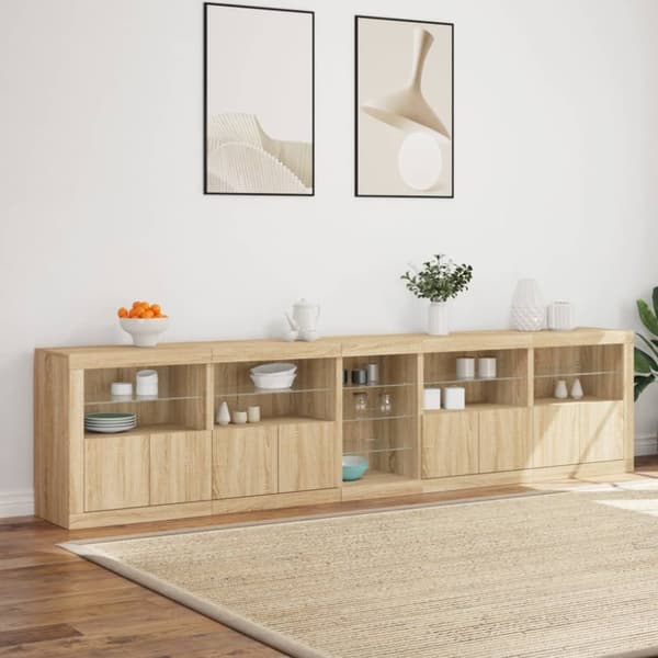 vidaXL Skänk med LED-belysning sonoma-ek 283x37x67 cm
