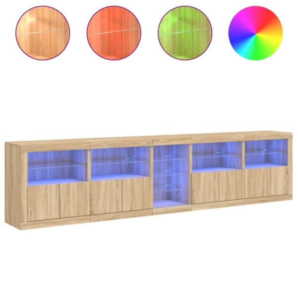 vidaXL Skänk med LED-belysning sonoma-ek 283x37x67 cm