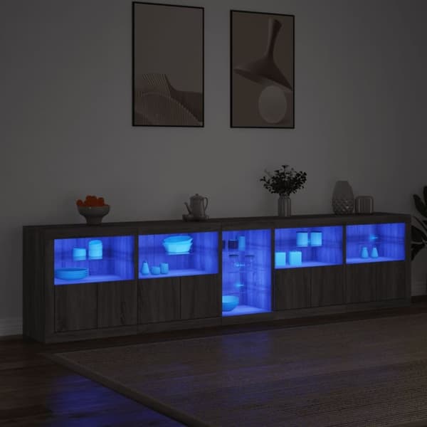 vidaXL Skjenk med LED-lys grå sonoma 283x37x67 cm