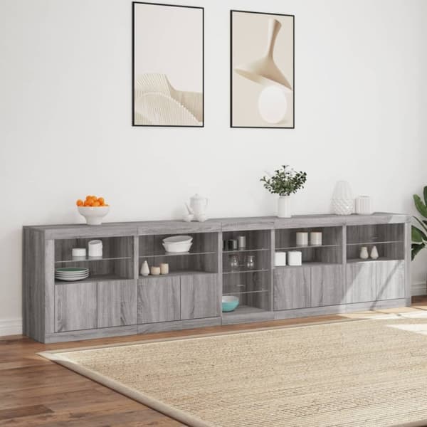 vidaXL Skjenk med LED-lys grå sonoma 283x37x67 cm