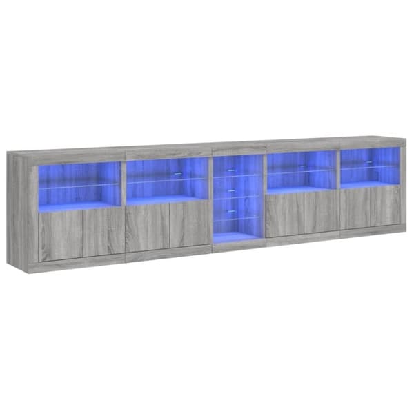 vidaXL skænk med LED-lys 283x37x67 cm grå sonoma-eg