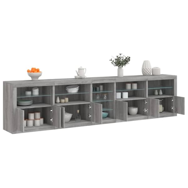 vidaXL skænk med LED-lys 283x37x67 cm grå sonoma-eg