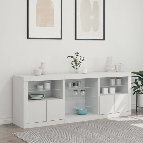 vidaXL Skänk med LED-belysning vit 181,5x37x67 cm