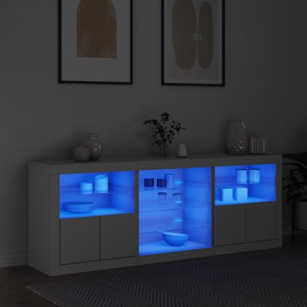 vidaXL Skänk med LED-belysning vit 181,5x37x67 cm