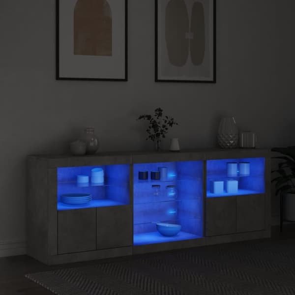 vidaXL skænk med LED-lys 181,5x37x67 cm betongrå