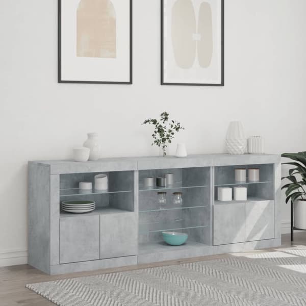 vidaXL skænk med LED-lys 181,5x37x67 cm betongrå
