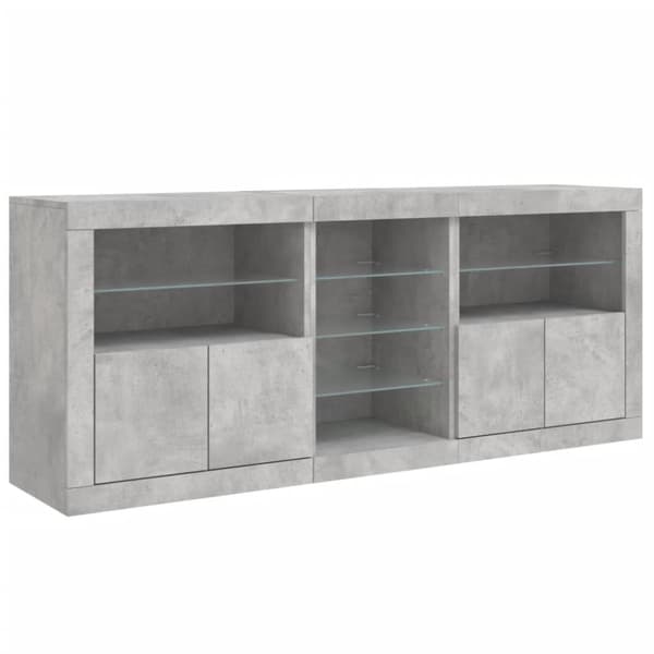 vidaXL skænk med LED-lys 181,5x37x67 cm betongrå