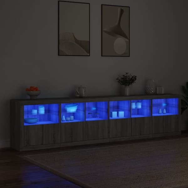 vidaXL Skjenk med LED-lys grå sonoma 283x37x67 cm
