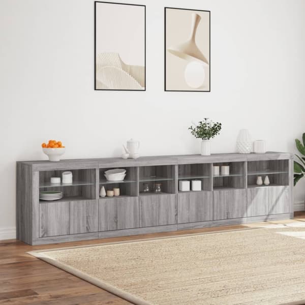 vidaXL Skjenk med LED-lys grå sonoma 283x37x67 cm