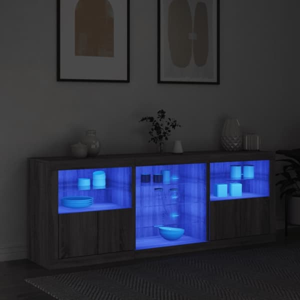 vidaXL Skjenk med LED-lys grå sonoma 181,5x37x67 cm