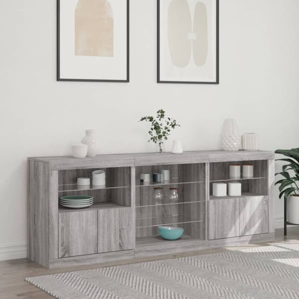 vidaXL Skjenk med LED-lys grå sonoma 181,5x37x67 cm