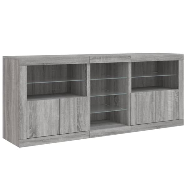 vidaXL Skjenk med LED-lys grå sonoma 181,5x37x67 cm