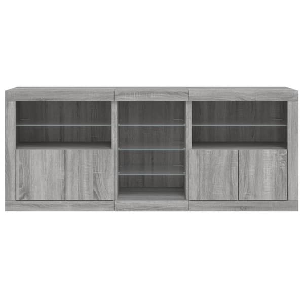 vidaXL Skjenk med LED-lys grå sonoma 181,5x37x67 cm